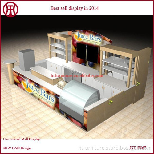 Customized Size Mall Fashion Juice Bar Kiosk With Marble Counter For Sale